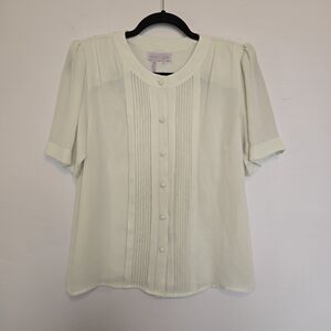 VTG Laura and Jane Women's Cream Green Button-Down Blouse